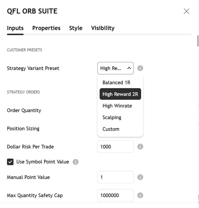 Original ORB Suite TradingView settings panel